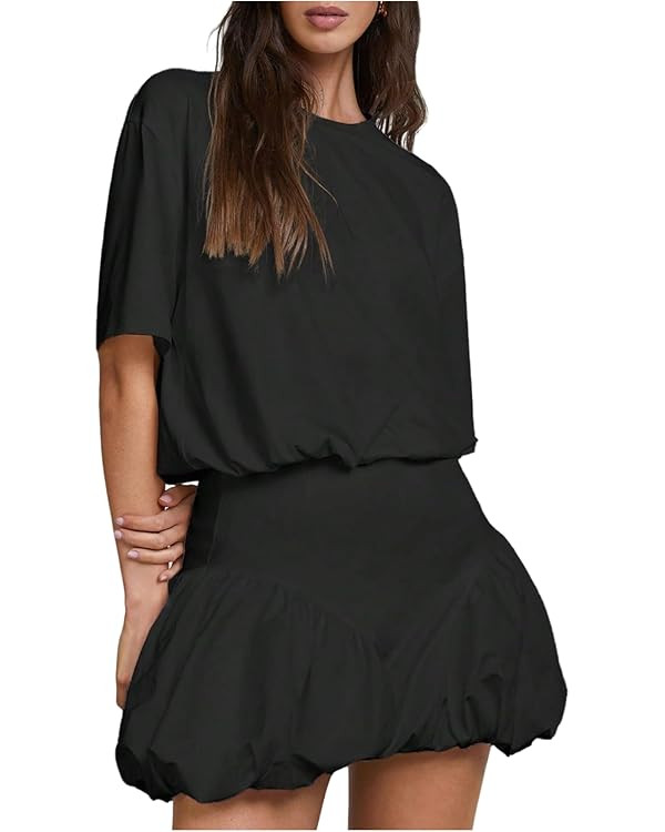 SOLY HUX Women's Bubble Mini Dress Short Sleeve Crewneck A Line Y2k Going Out Summer Dresses | Amazon (US)