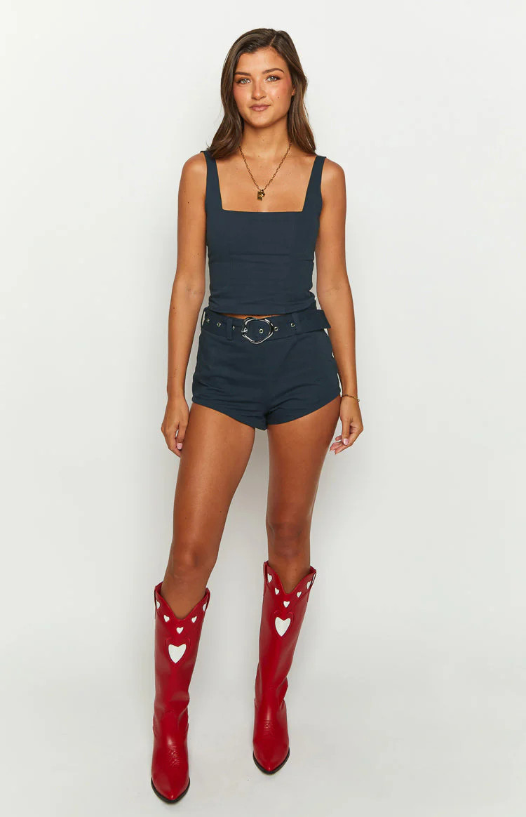 Headlines Navy Crop Top | Beginning Boutique (US)