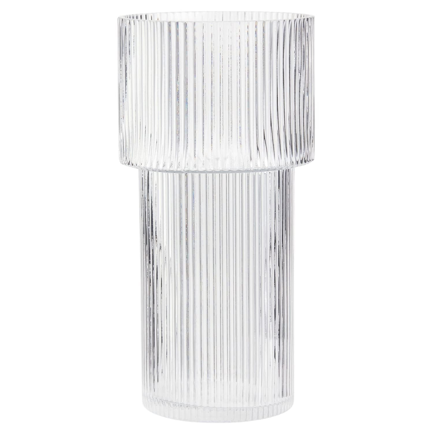 Large Glass Vase, 12 Inches Tall Vase for Flowers, Flower Vases for Bouquet, Modern Ribbed Glass ... | Amazon (US)