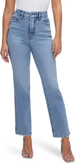 Good American Good Curve High Waist Distressed Straight Leg Jeans | Nordstrom | Nordstrom