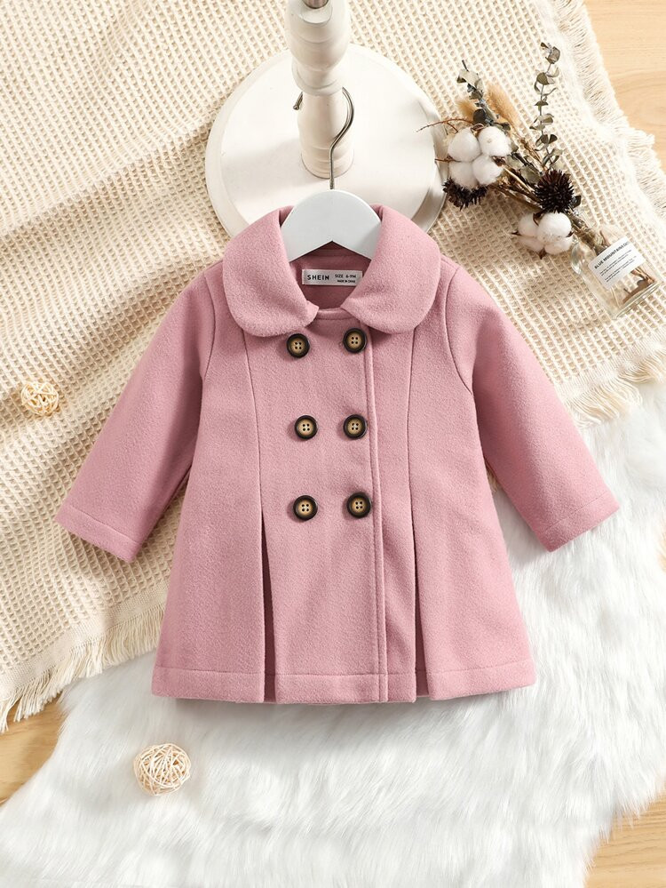 Baby Double Breasted Fold Pleated Peter Pan Collar Coat | SHEIN