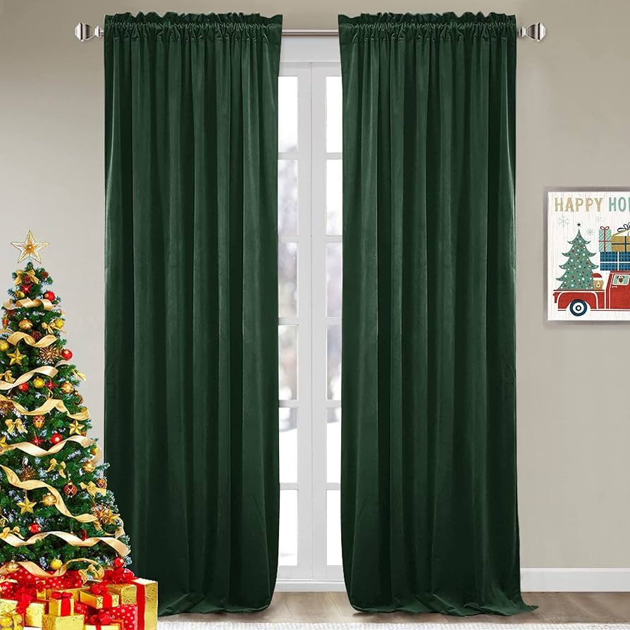 StangH Dark Green Velvet Curtains - Blackout Sliding Door Curtains for Living Room, Privacy & The... | Amazon (US)