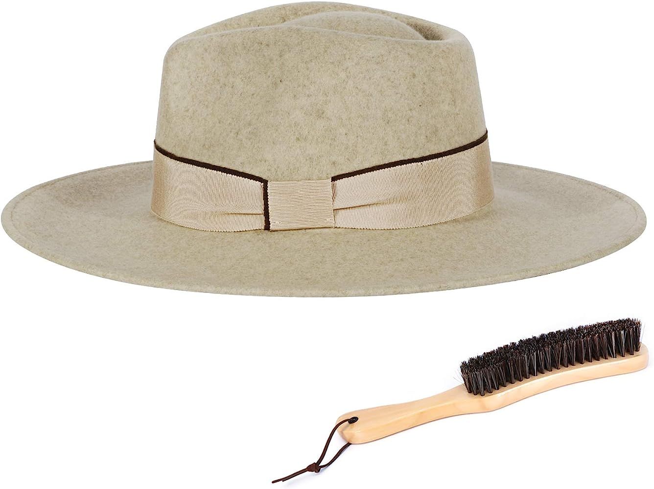 Fedora Hats for Men & Women with Soft Hat Brush, 100% Wool Wide Brim Felt Hat Fashion Western Sun... | Amazon (US)