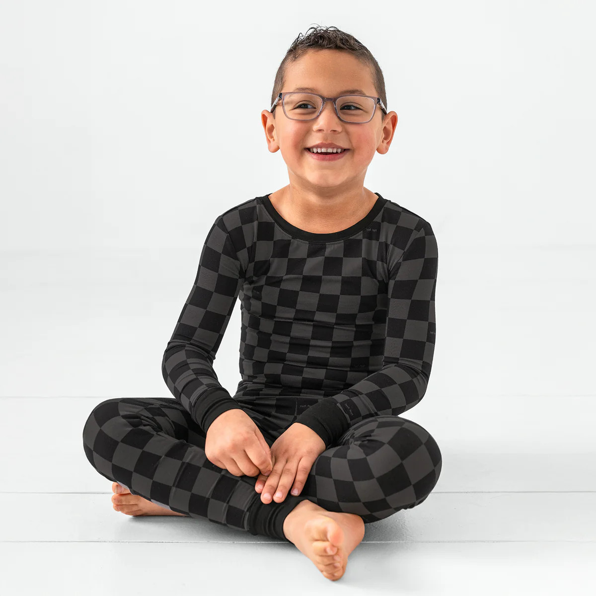 Monochrome Checks Two-Piece Pajama Set | Little Sleepies