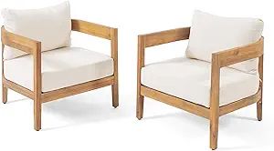 Christopher Knight Home 312395 Alfy Outdoor Club Chair with Cushions (Set of 2), Teak Finish, Bei... | Amazon (US)