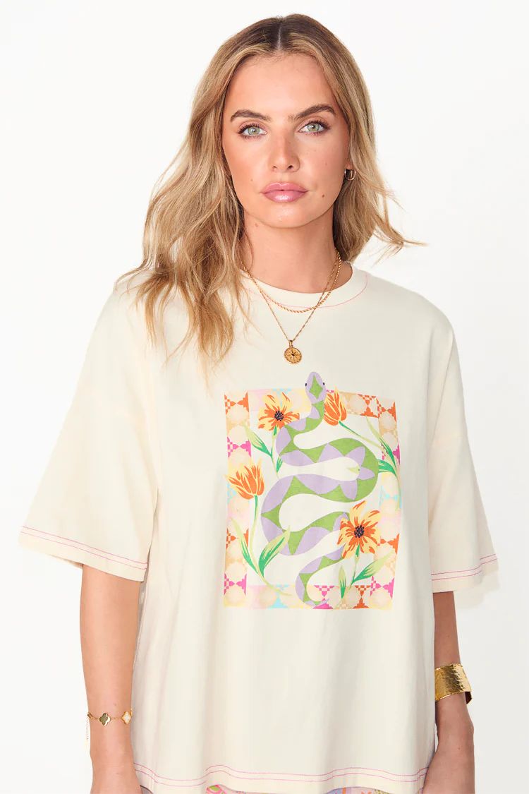 Cream Abstract Snake T-shirt | Never Fully Dressed (UK & IE)