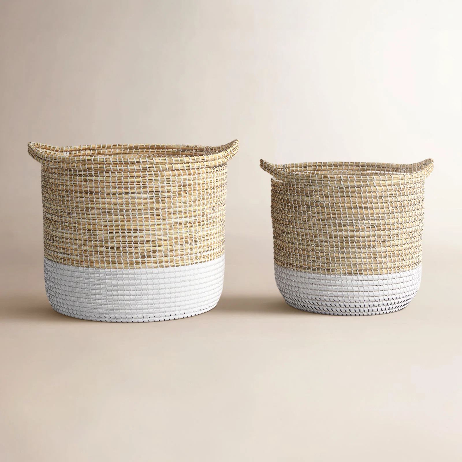 Seagrass Handmade Two Toned Decorative and Functional Storage Basket with Handles | Wayfair North America