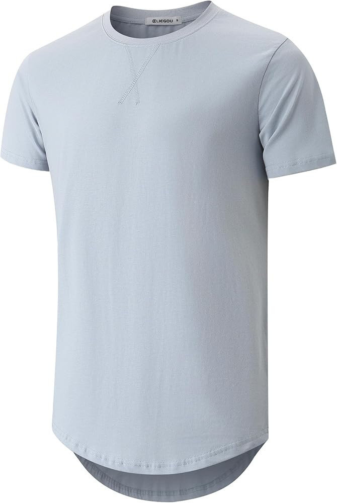 KLIEGOU Mens 100 Cotton Hipster Hip Hop Longline Crewneck T-Shirt Pre - Shrunk S-4XL | Amazon (US)