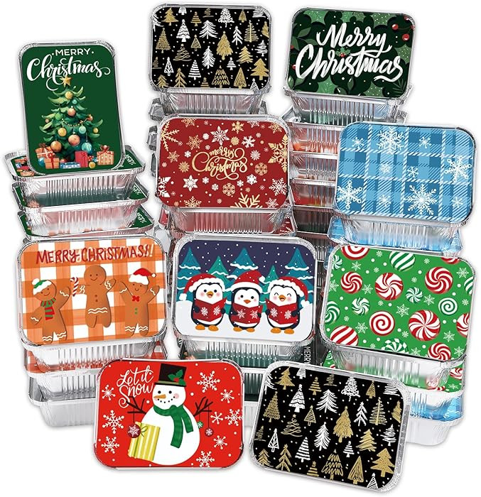 DIYDEC 36PCS Christmas Foil storage Containers 9 Styles Merry Christmas Disposable Leftover Food ... | Amazon (US)