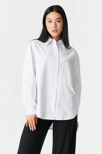 Oversized Button-Up Poplin Shirt | Urban Planet