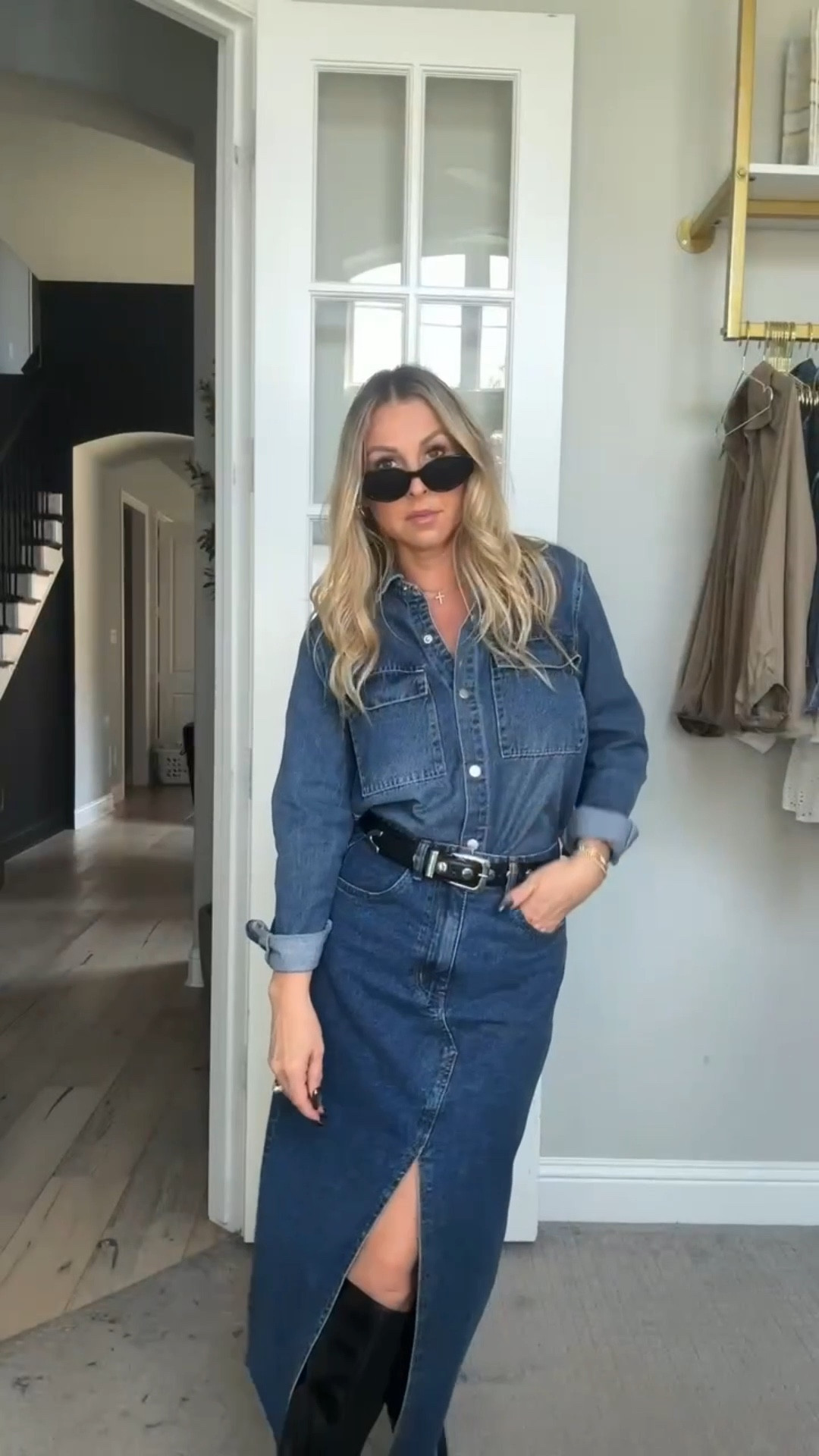 Relaxed and refined fall outfit—I love an easy outfit that looks so chic! Denim on denim is one of my fave outfit choices and this skirt and shirt go so well together! Both are Amazon finds, along with most of my accessories. My belt and sunglasses are designer lookalikes and go so well with so many outfits. All items linked ⬆️

#ltkcreator #ltkfinds #ltkwatchnow #amazon #amazonfinds #denimondenim #denimskirt #denimshirt #sunglasses #belt #studdedbelt #jewelry 

#LTKFindsUnder100 #LTKSeasonal #LTKStyleTip