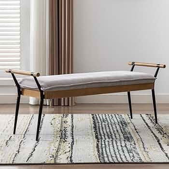 DUOMAY Modern Rectangle Ottoman Bench with Arms and Metal Legs, Mid Century Chenille Fabric Dinin... | Amazon (US)