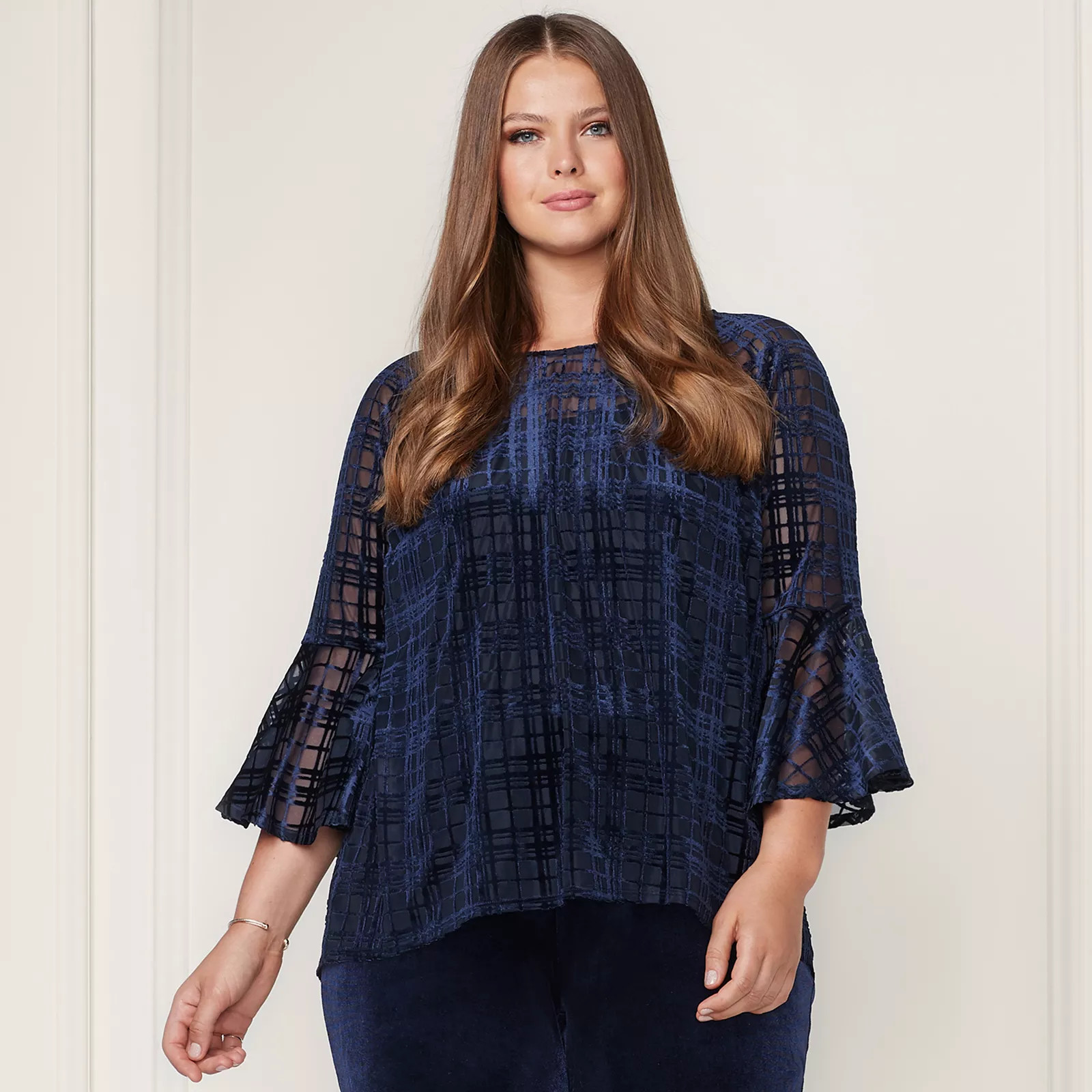 LC Lauren Conrad Runway Collection Velvet Flocked Top - Plus Size, Women's, Size: 0X, Dark Blue | Kohl's
