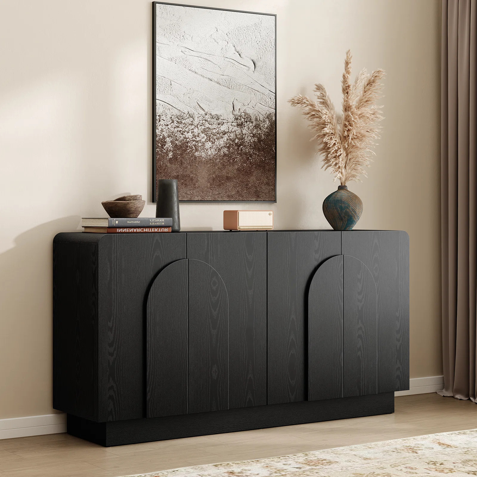60" Curved Sideboard With Adjustable Shelf & 4 Doors | Wayfair North America