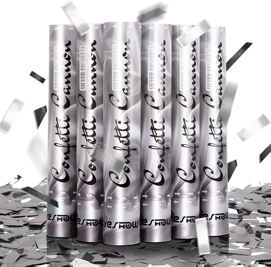 Confetti Cannon Party Poppers Shooters,(6 pack)YESHOW Confetti Blaster Silver Metallic for Birthd... | Amazon (US)