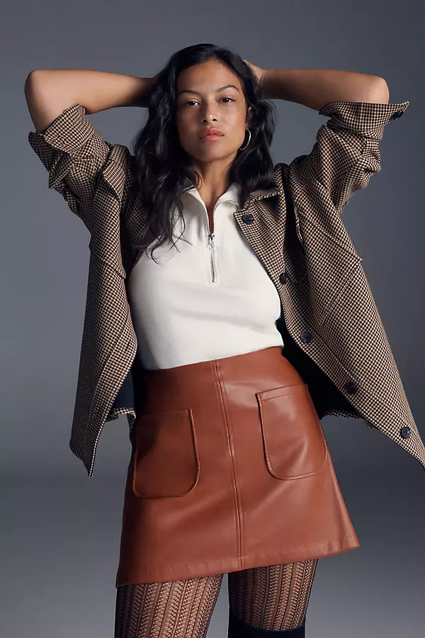 Maeve Faux Leather A-Line Mini Skirt By Maeve in Brown Size XXS | Anthropologie (US)