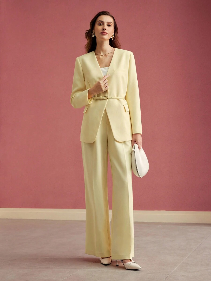 MOTF PREMIUM STRUCTURED SINGLE BUTTON BELTED BLAZER,VALENTINE'S DAY,SPRING/SUMMER | SHEIN