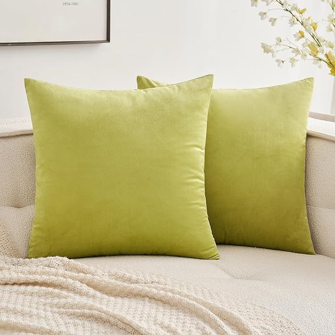 MIULEE Pack of 2 Chartreuse Green Velvet Throw Pillow Covers 24x24 Inch Soft Solid Decorative Squ... | Amazon (US)