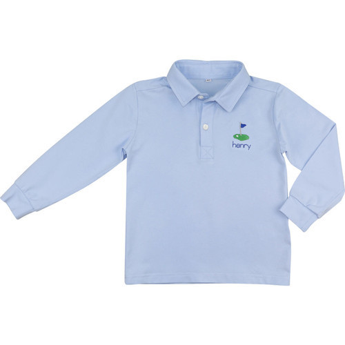 Blue Knit Embroidered Golf Polo Shirt | Cecil and Lou