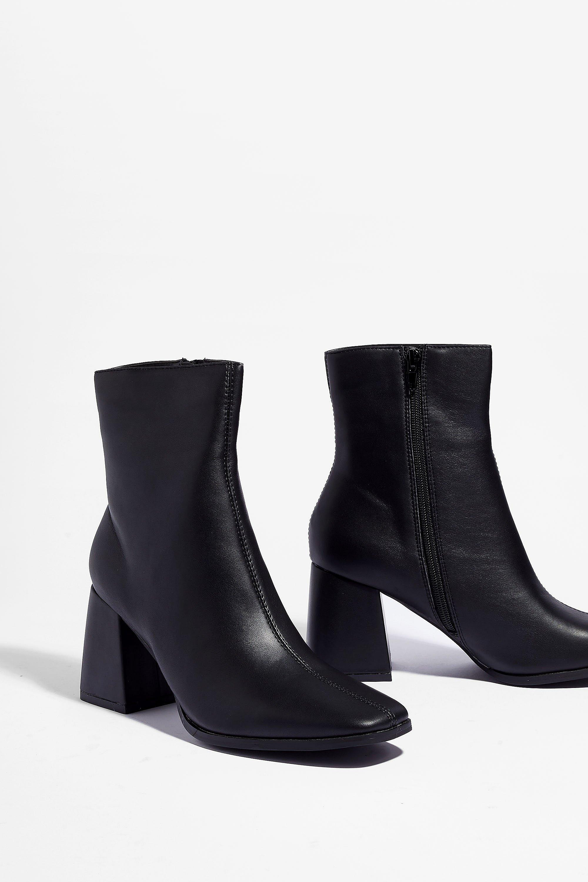 Flared Heel Faux Leather Ankle Boots | Nasty Gal (US)