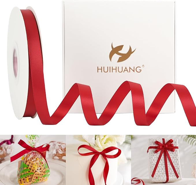 HUIHUANG Red Satin Ribbon 1/2 inch X 50 Yards Continuous, Red Double-Faced Satin Ribbon for Gift ... | Amazon (US)