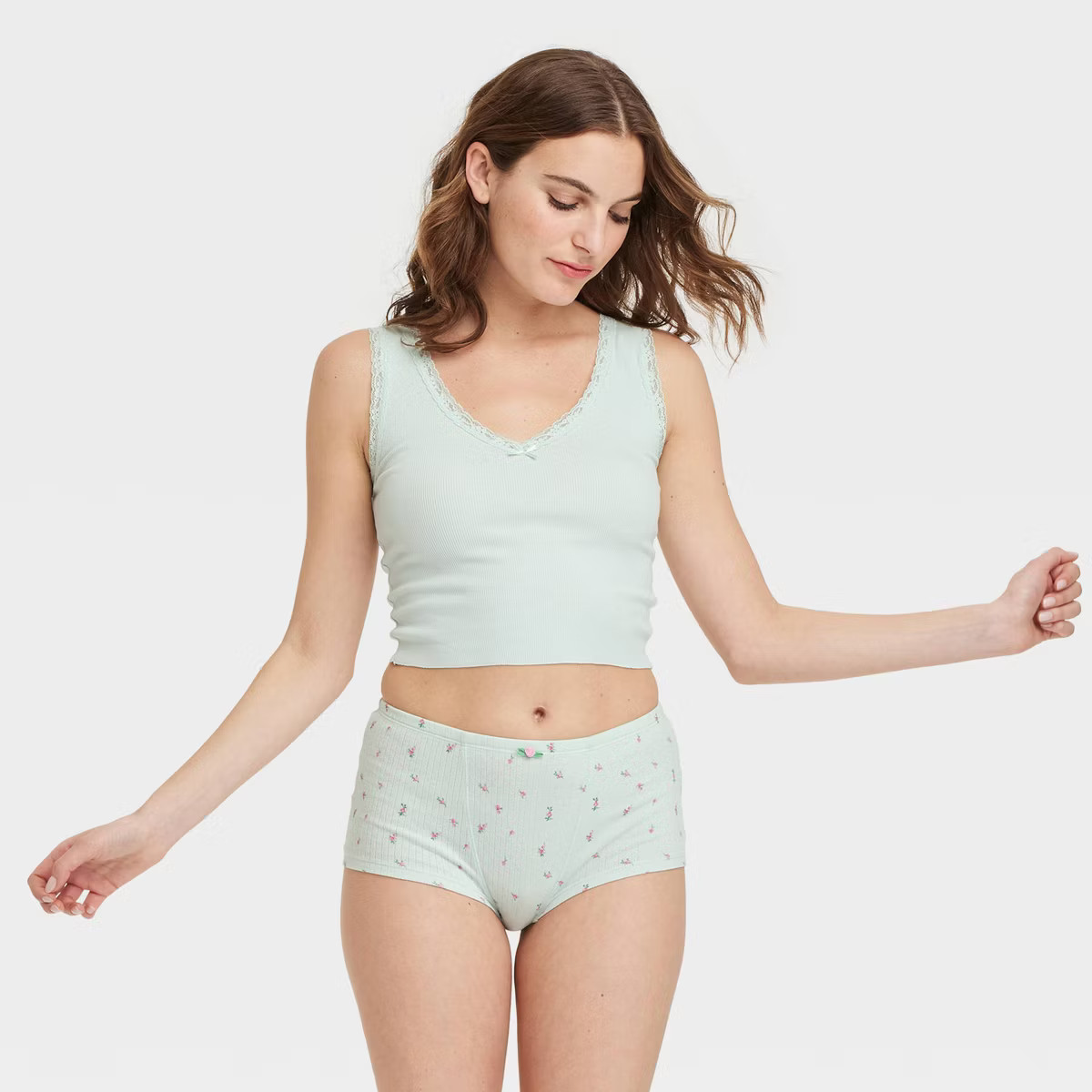 Women's Lace Trim Ribbed Pajama Tank Top - Colsie™ Green 2X | Target