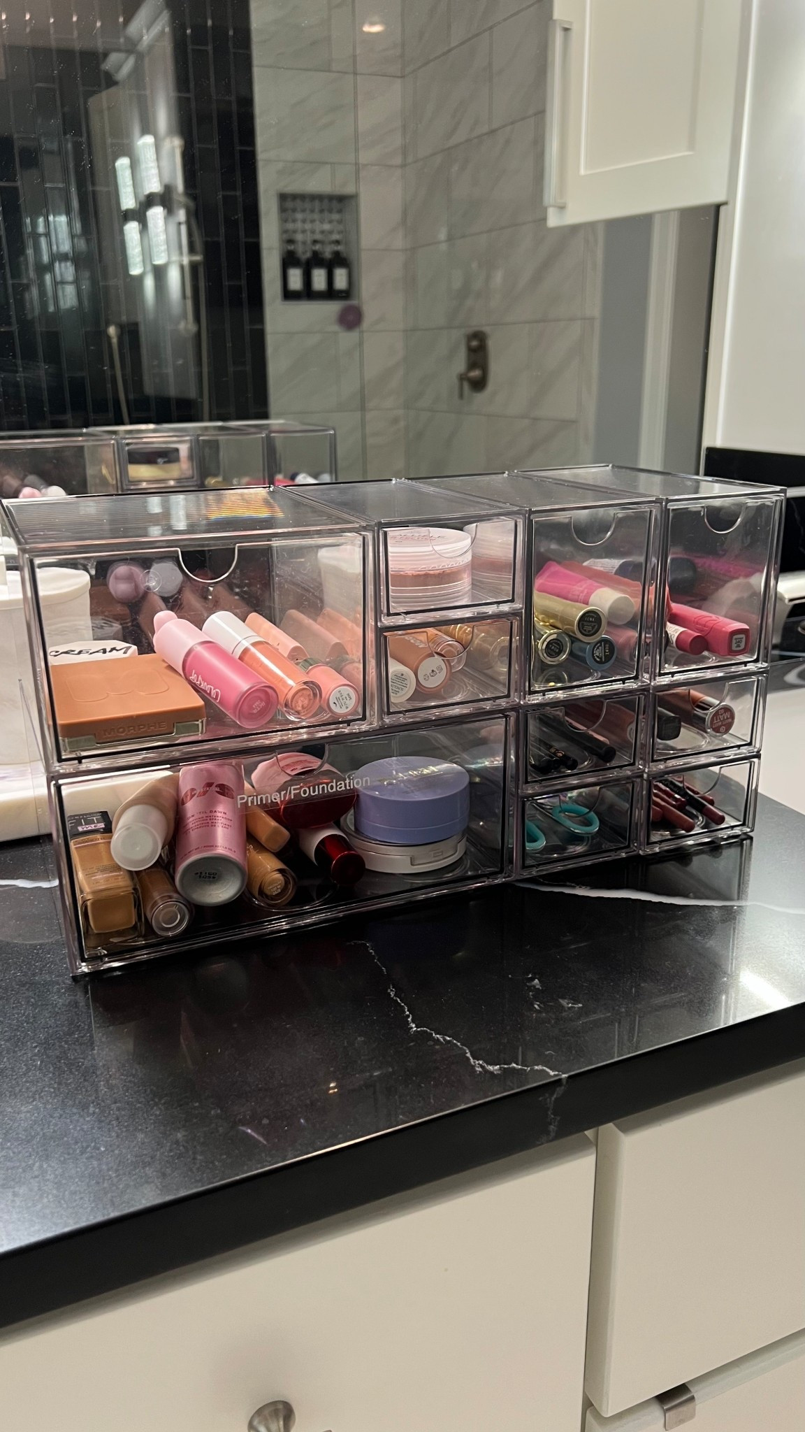 Makeup organizer that fits so much stuff, but also you can configure it and change out the layout to your space