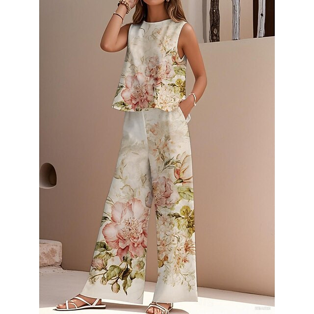 Women's Elegant Fashion Streetwear Two Piece Sets Blouse Vest Pants Trousers Sleeveless Crew Neck... | Lightinthebox