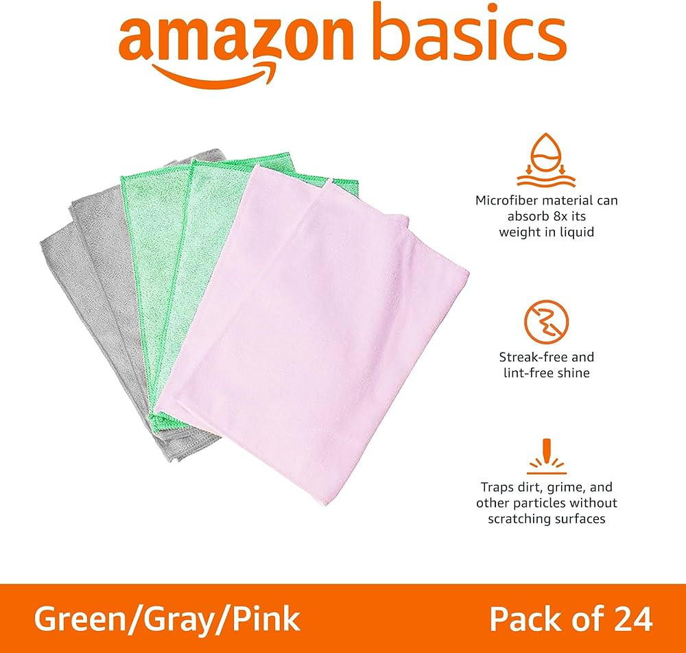 Amazon Basics Microfiber Cleaning Cloths, Non-Abrasive, Reusable and Washable - Pack of 24, 12 x1... | Amazon (CA)