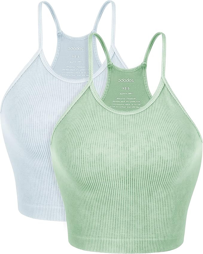 ODODOS Women's Crop 3-Pack Washed Seamless Rib-Knit Camisole Crop Tank Top | Amazon (US)