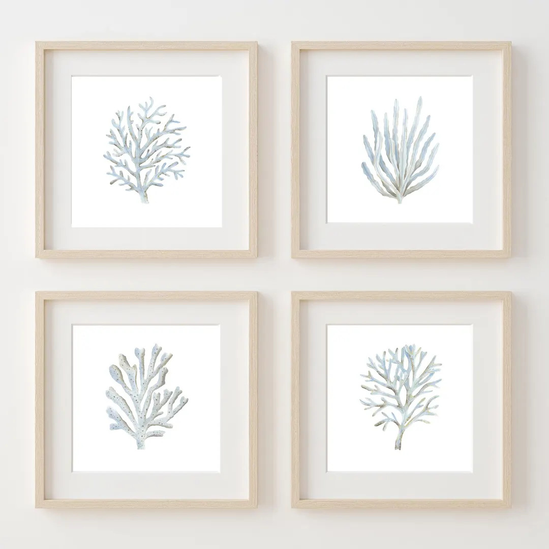 Coastal wall art Blue coral prints set 4 Light blue wall art Beach house decor Nautical wall art ... | Etsy (Global)