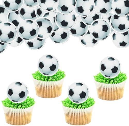 48 PCS Edible Soccer Ball Cupcake Toppers Wafer Paper Soccer Cupcake Picks Edible Football Cupcak... | Amazon (US)