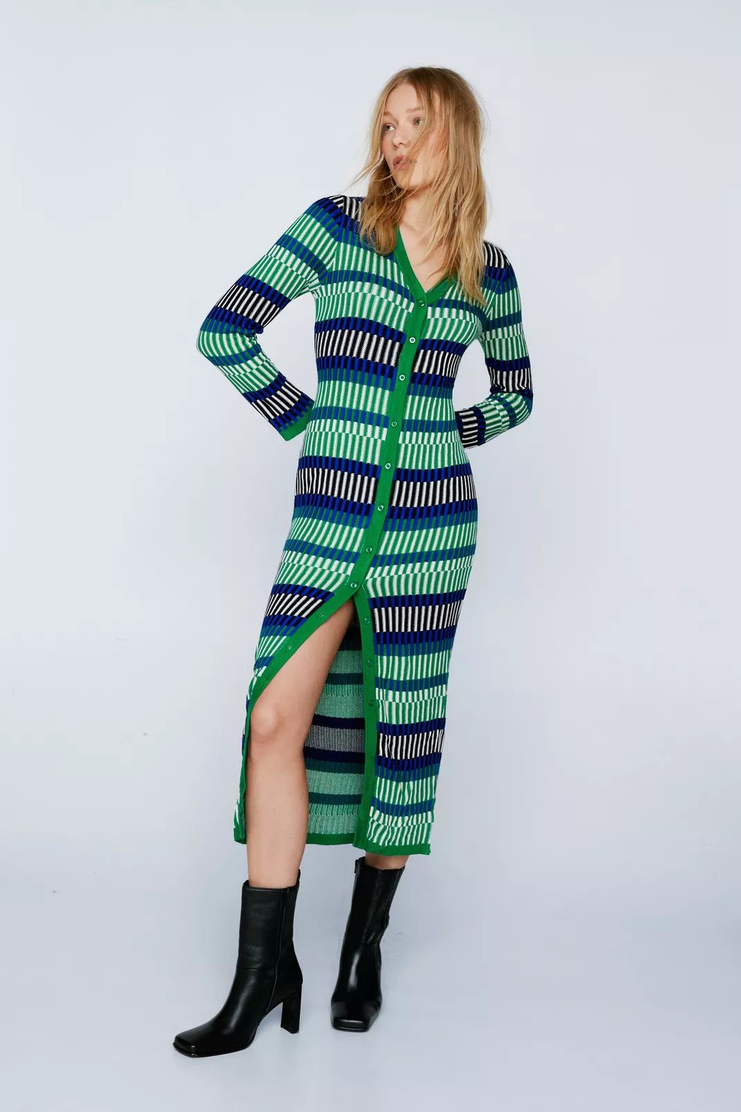 Contrast Stripe Button Knitted Maxi Dress | Nasty Gal (US)