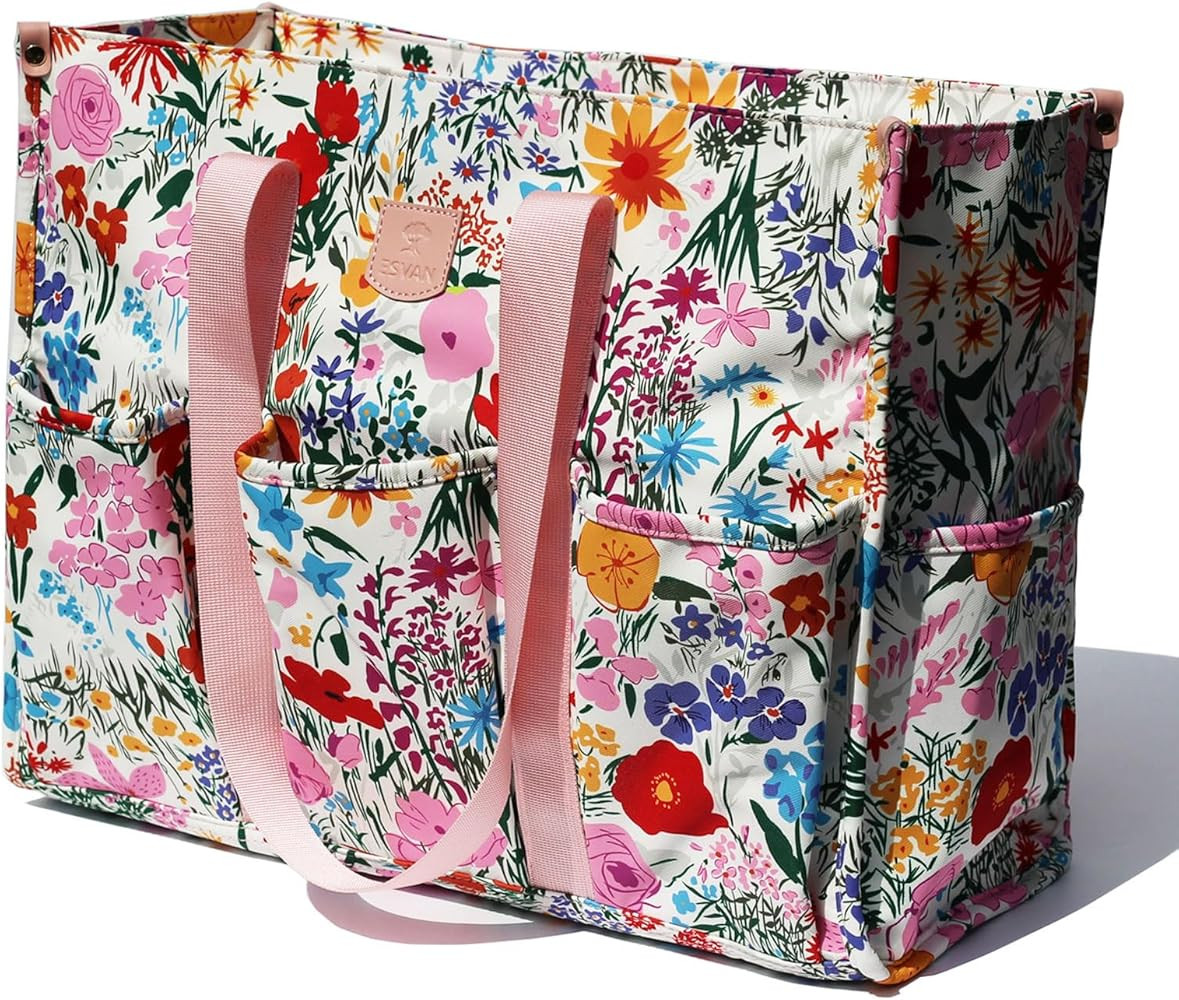 ESVAN Utility Tote Bag with Zip Top Waterproof Teacher Tote Bag for Teacher Work Women Beach | Amazon (US)