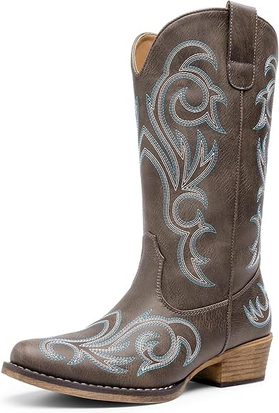 DREAM PAIRS Women's Cowboy Boots Mid Calf Cowgirl Boots Square Toe Chunky Heel Embroidery Stitche... | Amazon (US)