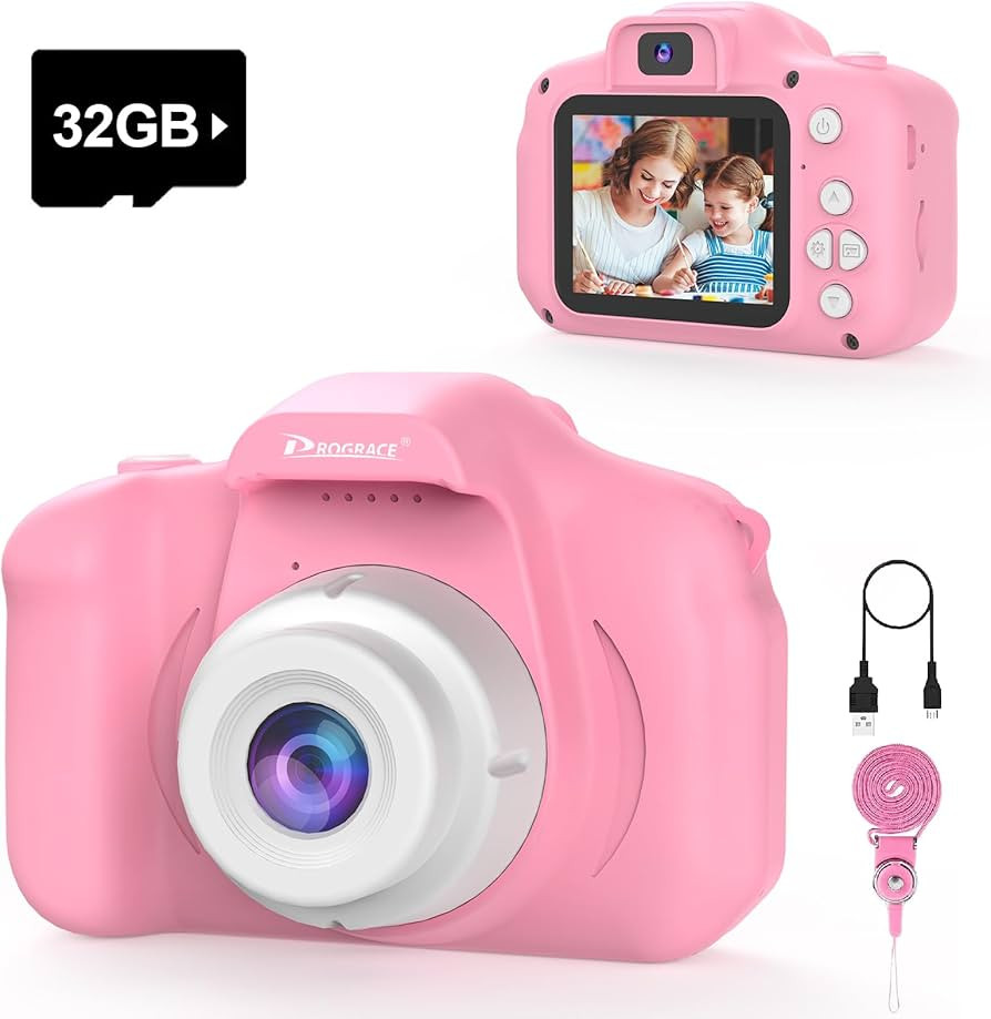 PROGRACE Kids Camera for Girls Ages 3-8 - Easy to Use Toddler Digital Video Camera with 28 Fun Fr... | Amazon (US)