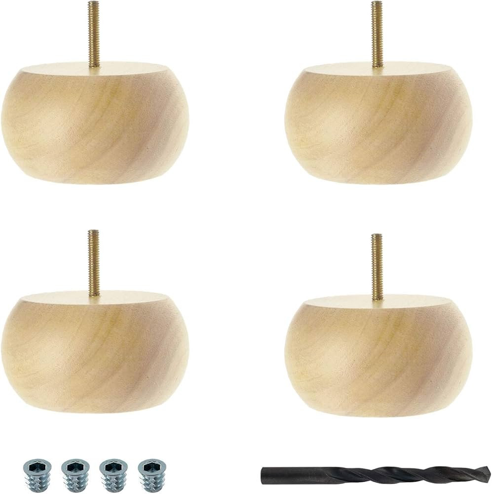 3 in. H x 6 in. Dia Unfinished Solid Hardwood Bun Foot Leg for Furniture | 4 Pack | Amazon (US)
