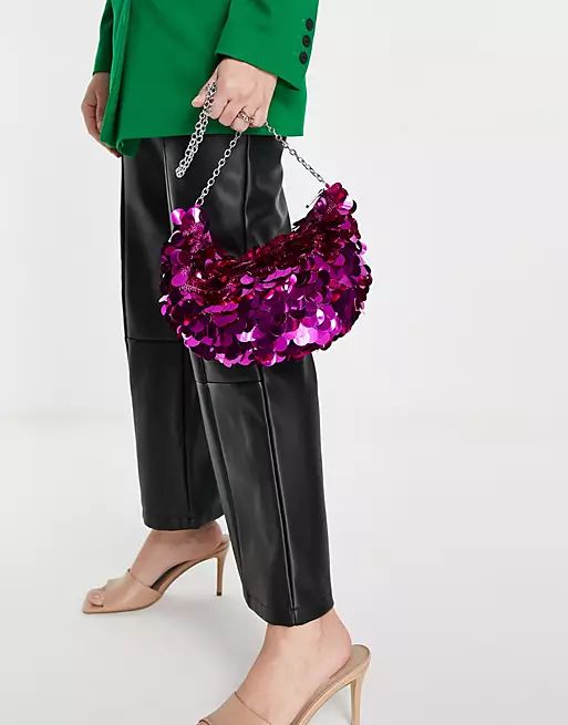 ASOS DESIGN shoulder bag with large sequin discs in pink metallic | ASOS (Global)