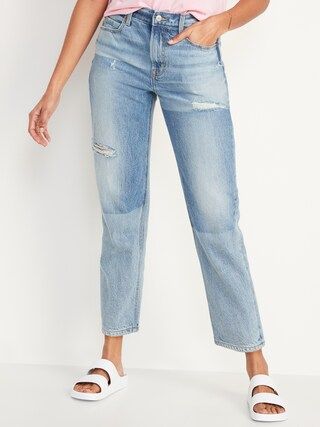 High-Waisted Slouchy Straight Cropped Ripped Non-Stretch Jeans for Women | Old Navy (US)