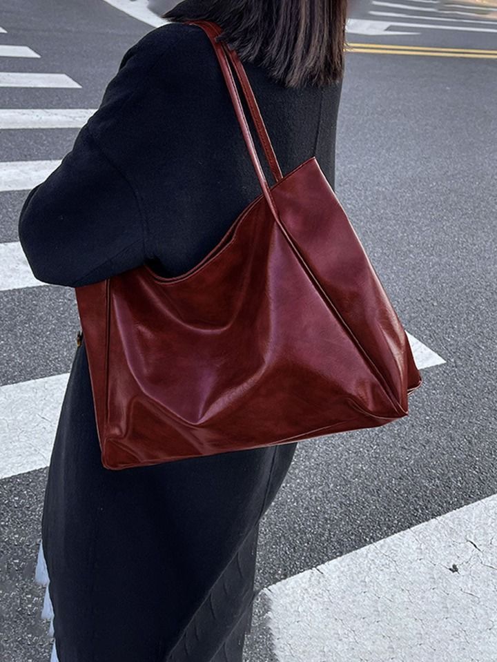 Vintage Retro Minimalist Shoulder Tote Bag | SHEIN