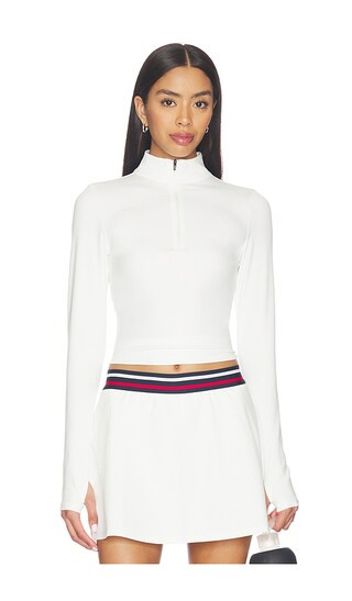Stevie Active Rib Half Zip Waist Length Top in White | Revolve Clothing (Global)