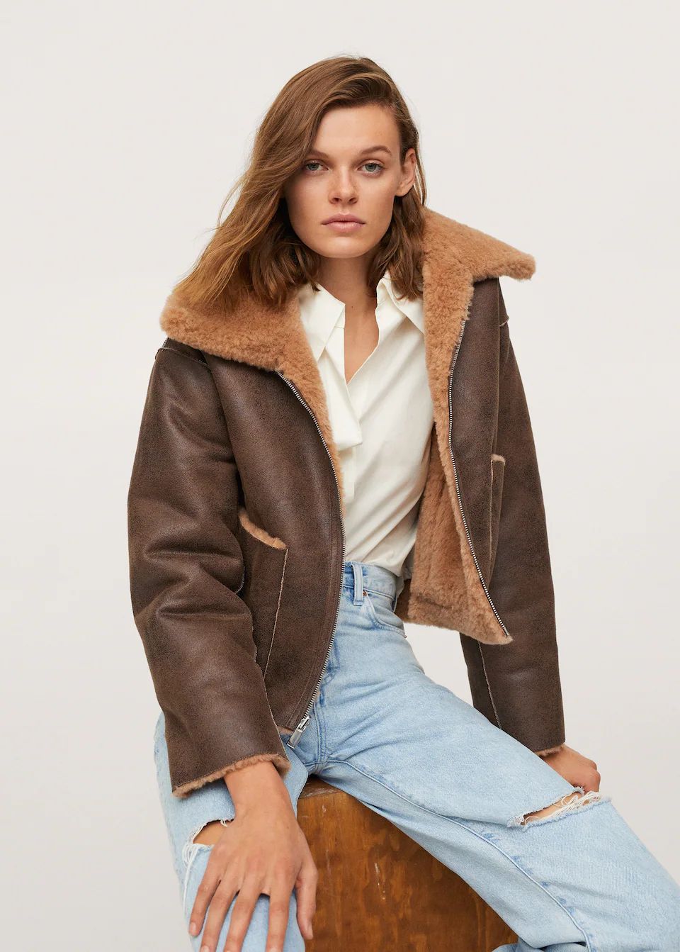 Reversible faux shearling-lined jacket | MANGO (US)