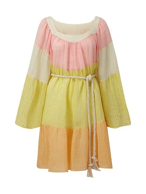 Colorblock Linen Peasant Dress | Saks Fifth Avenue