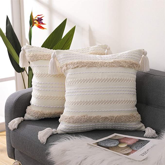 SEEKSEE Boho Cotton Hand-Woven Throw Pillow Covers, Tufted decorativeThrow Pillow Covers, for Bed... | Amazon (US)