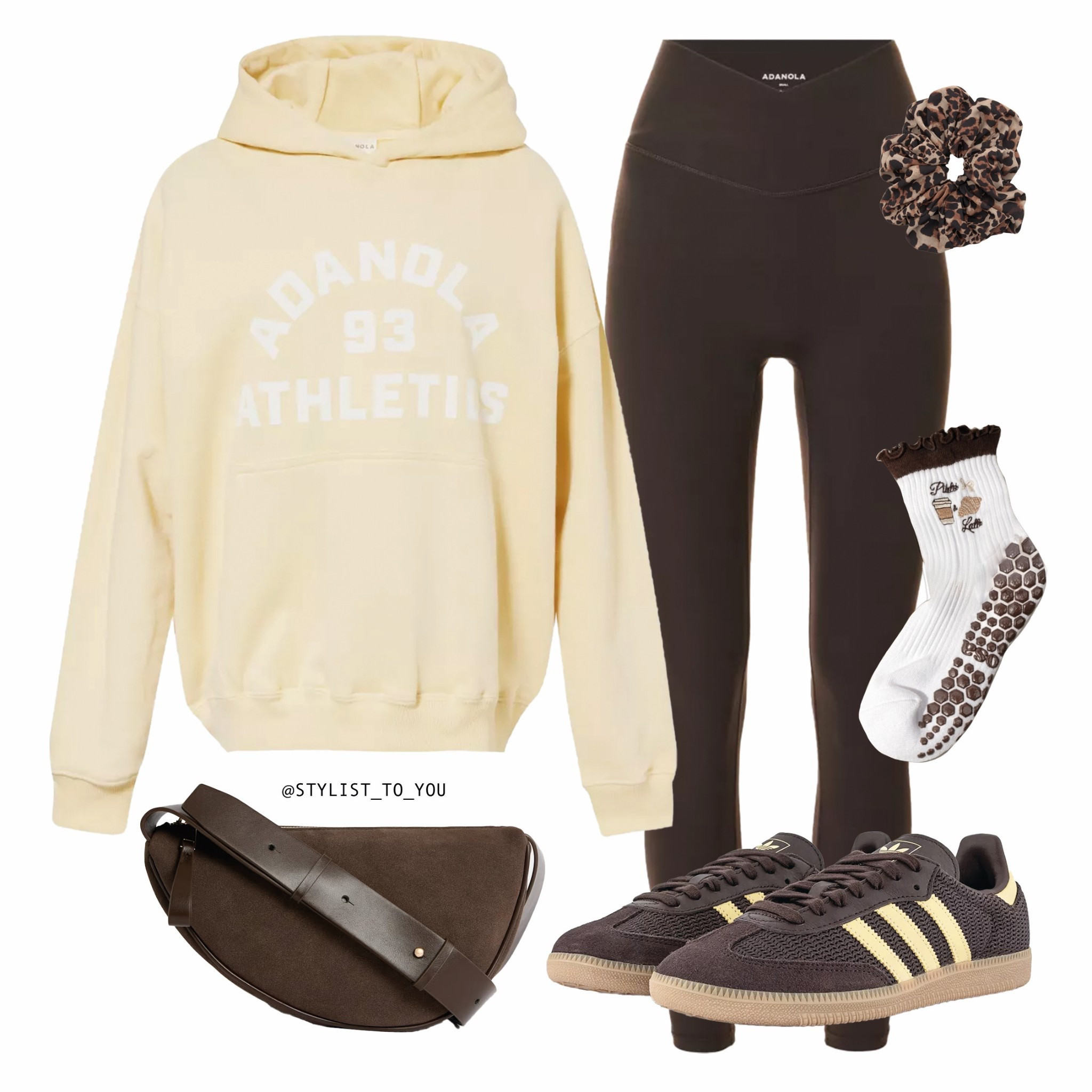 Lemon & brown 💛🤎

A comfy athleisure outfit featuring a pale yellow Adanola hoodie, dark brown high-waisted leggings, a leopard scrunchie, white printed grip yoga Pilates socks, brown Adidas Gazelle sneakers with yellow stripes, and a dark brown suede crossbody bag. athleisure, hoodie, Adanola, leggings, dark brown, cream, yellow hoodie, sporty outfit, loungewear, gym wear, casual outfit, comfy look, leopard scrunchie, Adidas Gazelle, sneakers, crossbody bag, brown tones, fitness style, yoga pants, cozy style, fall fashion, sporty chic, cream stripes, vintage sporty, oversized hoodie, softwear, weekend outfit, neutral tones, capsule wardrobe, relaxed fit, minimalist style, gym outfit, streetwear, activewear, workout style, aesthetic fashion, neutral palette, sweatshirt outfit, trendy casual, sporty accessories

#LTKspring #LTKuk #LTKeurope