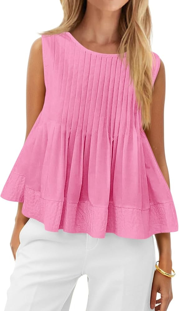 Cicy Bell Womens Summer Peplum Tops Casual Babydoll Sleeveless Cotton Tank Tops Flowy Pleated Shi... | Amazon (US)