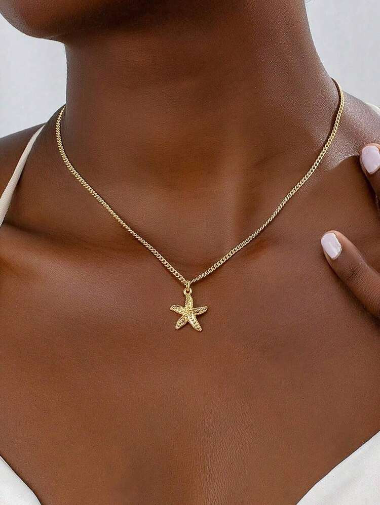1pc Elegant Starfish Pendant Necklace, Summer Beach Style (For Women) | SHEIN