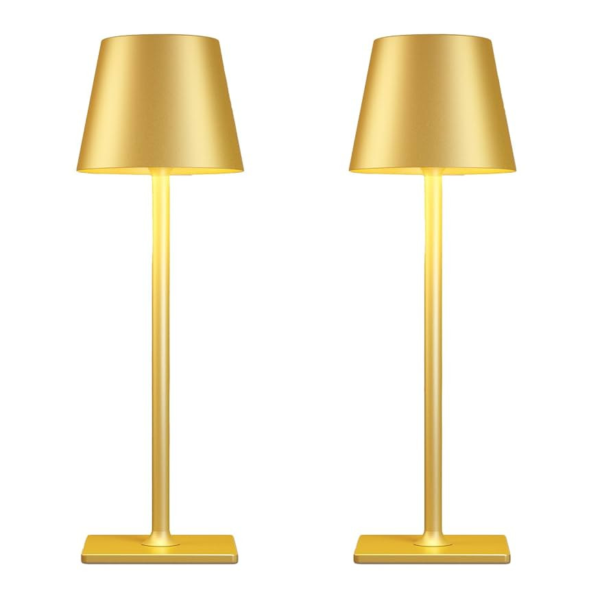2 Pack Gold Rechargeable Table Lamps,Cordless Lamp with 6000mAh Battery Operated,Wireless Lamp fo... | Amazon (US)
