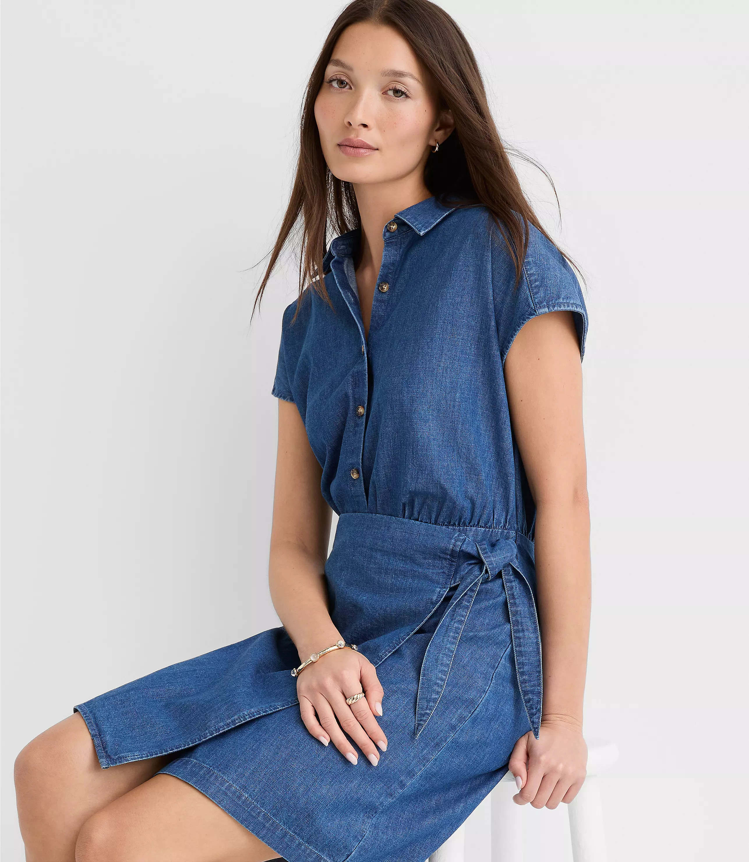 Chambray Wrap Mini Shirtdress | LOFT