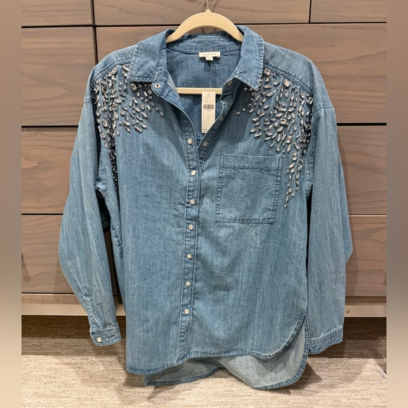 New w Tags Pilcro by Anthropologie Denim Shirt w Crystal Embellishments Sz Small | Poshmark